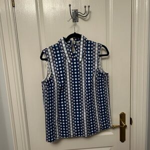 Navy and White Sleeveless Blouse